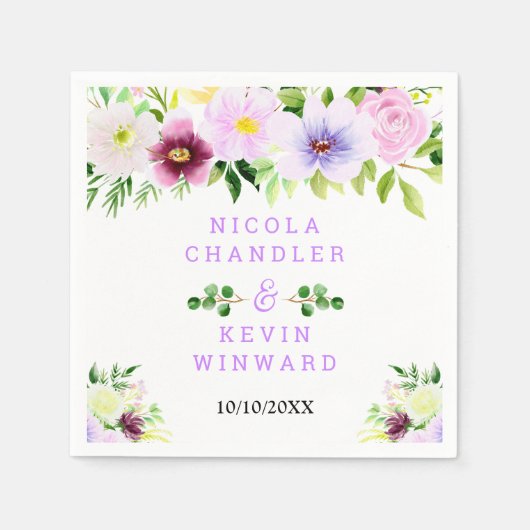 Serviette En Papier Spring Purple Flowers with Foliage (Devant)