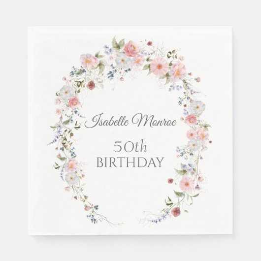 Serviette En Papier Spring Wildflowers Purple Pink 50th Birthday  (Devant)