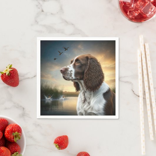 Serviette En Papier Springer Spaniel Dog By Duck Pond (En situation)