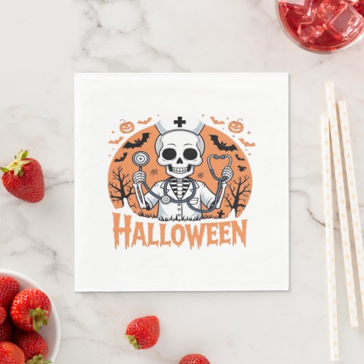Serviette En Papier Squelette de l'infirmière d'Halloween Essential T- (En situation)