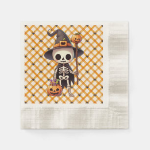 Serviette En Papier Squelette d'Halloween blanc mignon
