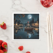 Serviette En Papier Squelette d'Halloween dans une barque (En situation)