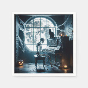 Serviette En Papier Squelette d'Halloween jouant du piano