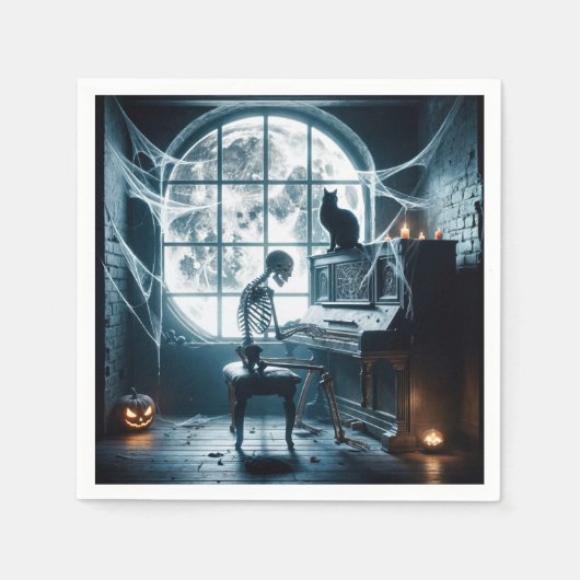 Serviette En Papier Squelette d'Halloween Jouer un piano (Devant)