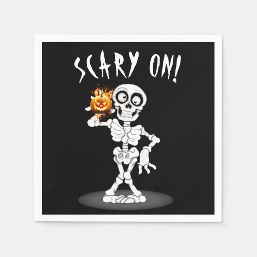 Serviette En Papier Squelette d'Halloween tenant un Jack-o-lanterne (Devant)