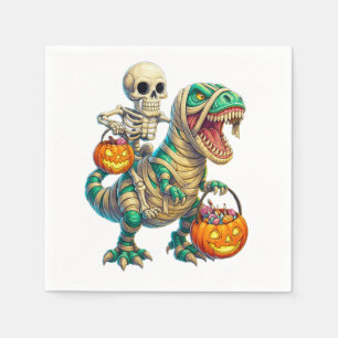 Serviette En Papier Squelette Fantaisiste à Cheval sur un T-Rex Momie