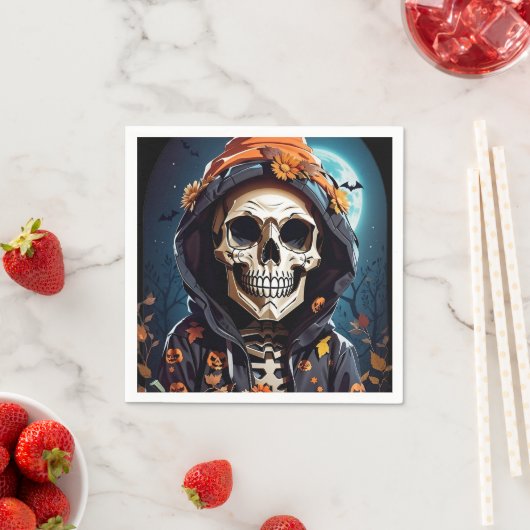Serviette En Papier Squelette grimaçant Halloween (En situation)