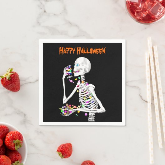 Serviette En Papier Squelette Manger Halloween Candy (En situation)