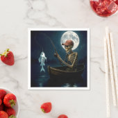 Serviette En Papier Squelette pêche dans un bateau en bois (En situation)