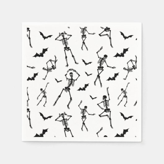 Serviette En Papier Squelettes d'Halloween et chauves-souris imprimer  (Devant)