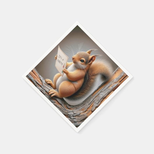 Serviette En Papier Squirrel Lecture d'un Invitation de fête d'anniver (Coin)