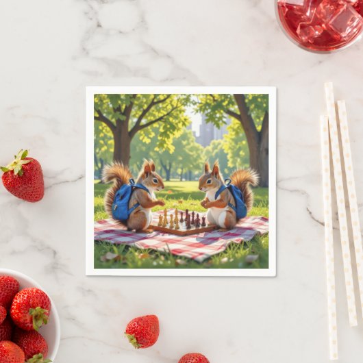 Serviette En Papier Squirrels Playing Chess In a City Park (En situation)
