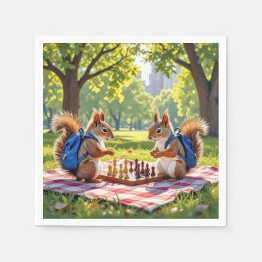 Serviette En Papier Squirrels Playing Chess In a City Park (Devant)
