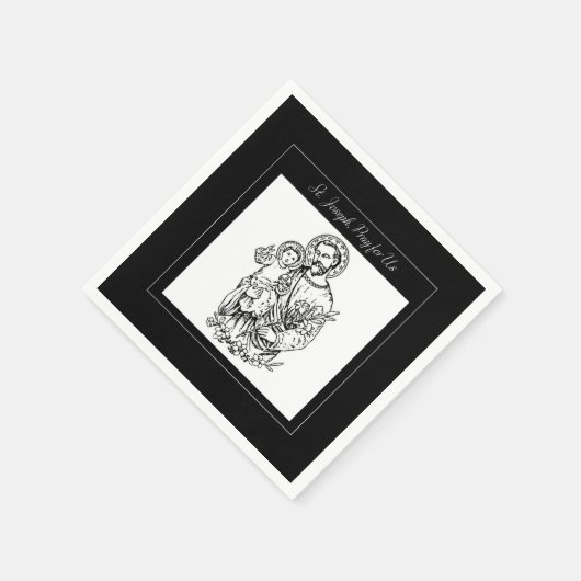Serviette En Papier St Joseph Priez pour nous Noir, Blanc, Catholique (Coin)