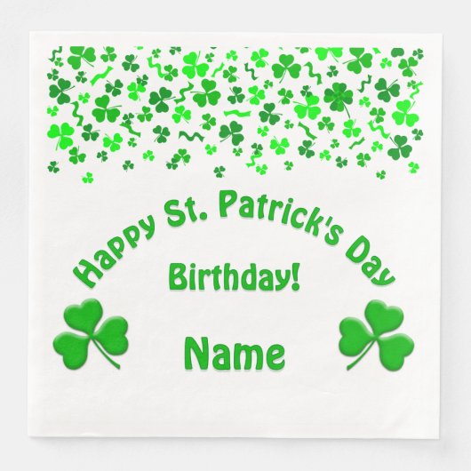Serviette En Papier St Patrick's Day Birthday Shamrocks (Devant)