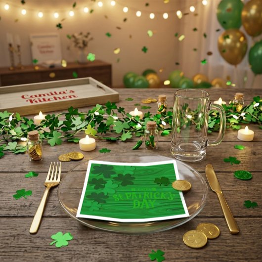 Serviette En Papier St. Patrick's Day Layered Shamrocks Personalized 