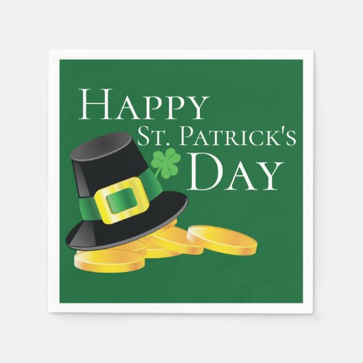 Serviette En Papier St. Patrick's Day Leprechaun Casquette et pièces d (Devant)