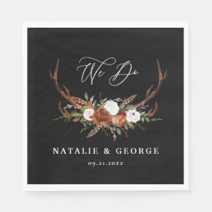 Serviette En Papier Stag rustique botanique mariage noir chic floral