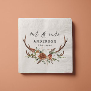 Serviette En Papier Stag rustique mariage botanique m et mrs script