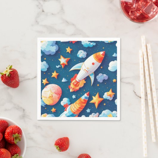 Serviette En Papier Star ans planètes motif (En situation)
