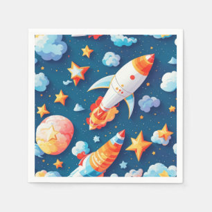 Serviette En Papier Star ans planètes motif
