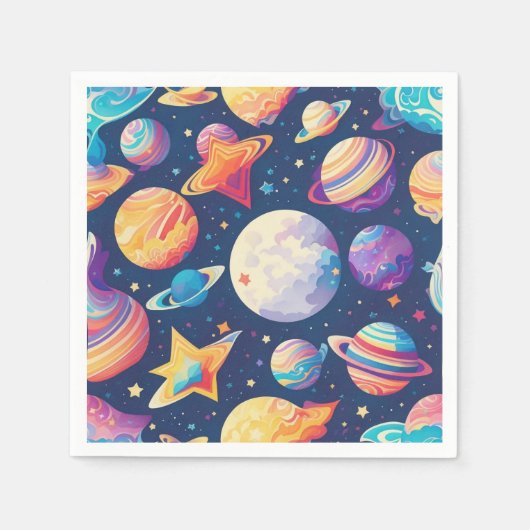 Serviette En Papier Star ans planètes motif (Devant)