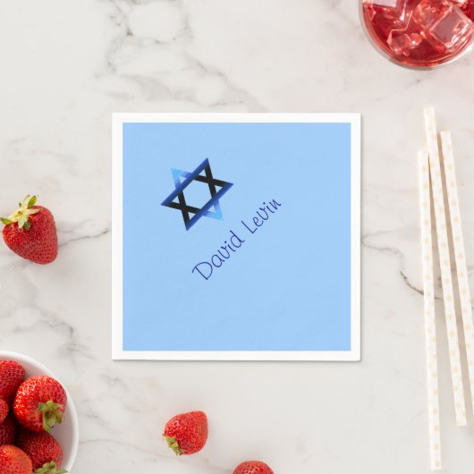 Serviette En Papier Star bleue de David Bar Mitzvah, Custom (En situation)