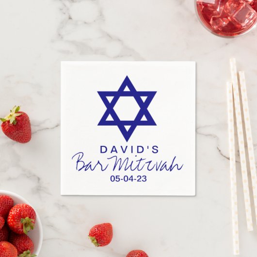 Serviette En Papier Star of David Bar Mitzvah Custom Paper Napkin (En situation)