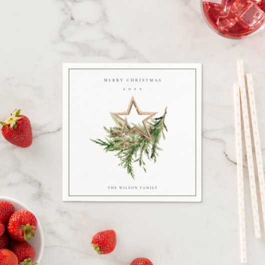 Serviette En Papier Star Orament Pine Branch Faune Joyeux Noël (En situation)