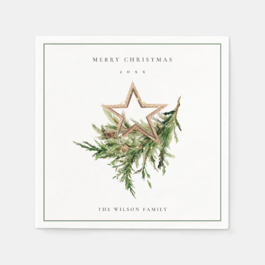 Serviette En Papier Star Orament Pine Branch Faune Joyeux Noël (Devant)