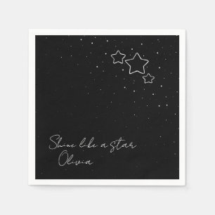 Serviette En Papier Star Trio en noir et blanc avec message et nom