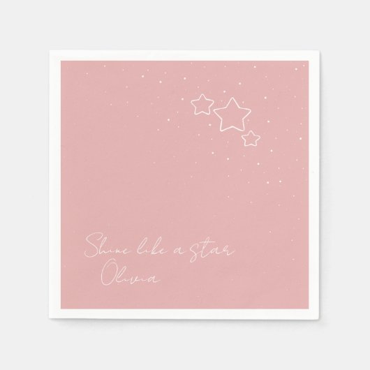 Serviette En Papier Star Trio en rose et blanc avec message et nom (Devant)