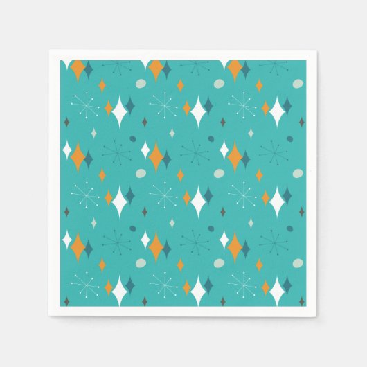 Serviette En Papier Starburst Mid Century Motif moderne en Turquoise (Devant)