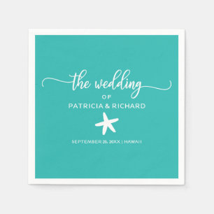 Serviette En Papier Starfish Beach Mariage Turquoise Turquoise et Blan