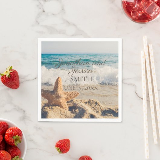 Serviette En Papier Starfish Beach Ocean Sand Between Toil Mariage (En situation)