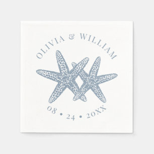 Serviette En Papier Starfish Beach Wedding Coastal Dusty Blue