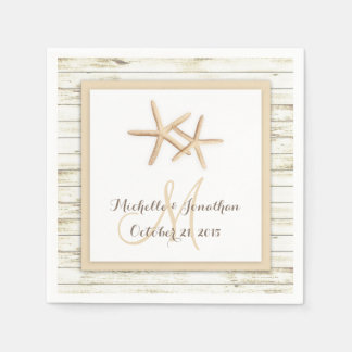 Serviette En Papier Starfish Blanchis Wood Beach Wedding Napkin
