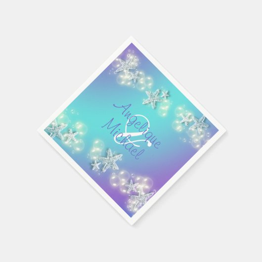 Serviette En Papier Starfish bulles bleu violet blanc couples noms (Coin)