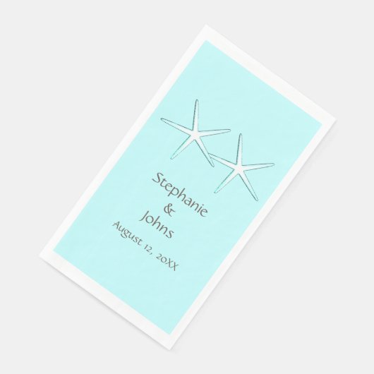 Serviette En Papier Starfish Cute Couple Turquoise Blue Grey Mariages  (Coin)