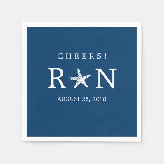 Serviette En Papier Starfish Monogramme bleu marine | MARIAGE (Devant)