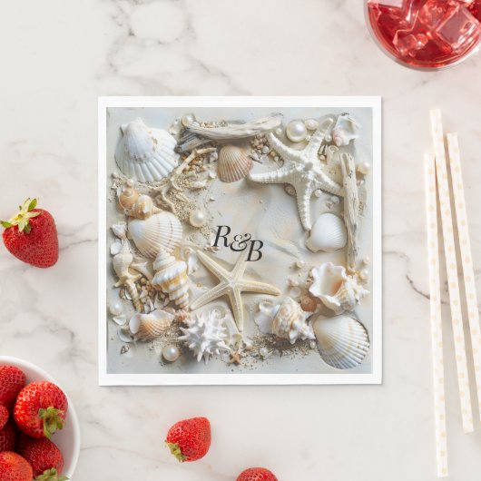 Serviette En Papier Starfish Pearls Seashells Driftwood Beach (En situation)