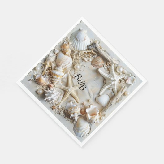 Serviette En Papier Starfish Pearls Seashells Driftwood Beach (Coin)