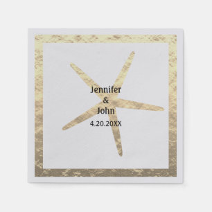 Serviette En Papier Starfish Tropical Gold Couple Nom Mariage Silver