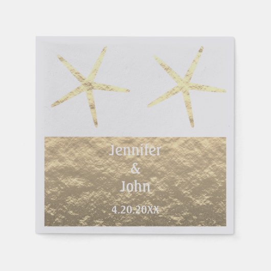 Serviette En Papier Starfish Tropical Gold Silver Blanc Personnalisé M (Devant)