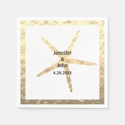 Serviette En Papier Starfish Tropical Gold White Couple Nom Mariage (Devant)