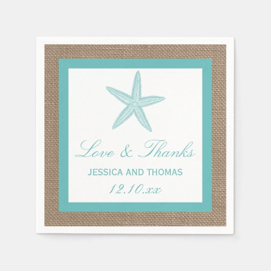 Serviette En Papier Starfish Turquoise Burlap Beach Wedding Collection (Devant)