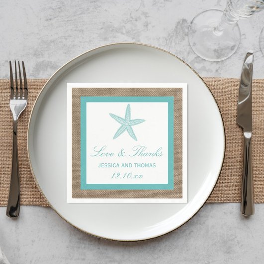 Serviette En Papier Starfish Turquoise Burlap Beach Wedding Collection