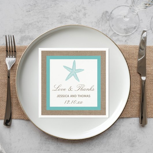 Serviette En Papier Starfish Turquoise Burlap Beach Wedding Collection