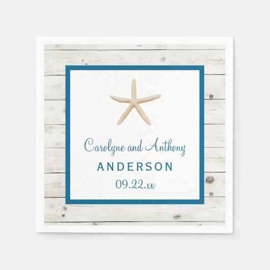 Serviette En Papier Starfish Whitewashed Wood Beach Wedding Collection (Devant)