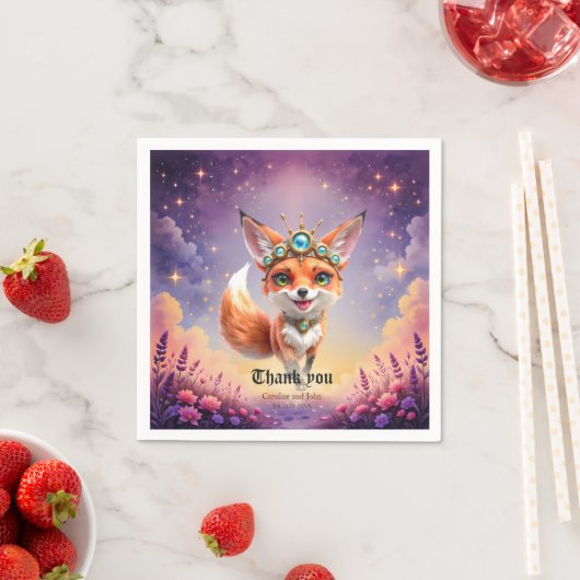 Serviette En Papier Starlit Fox of the Moonlit Meadows. (En situation)